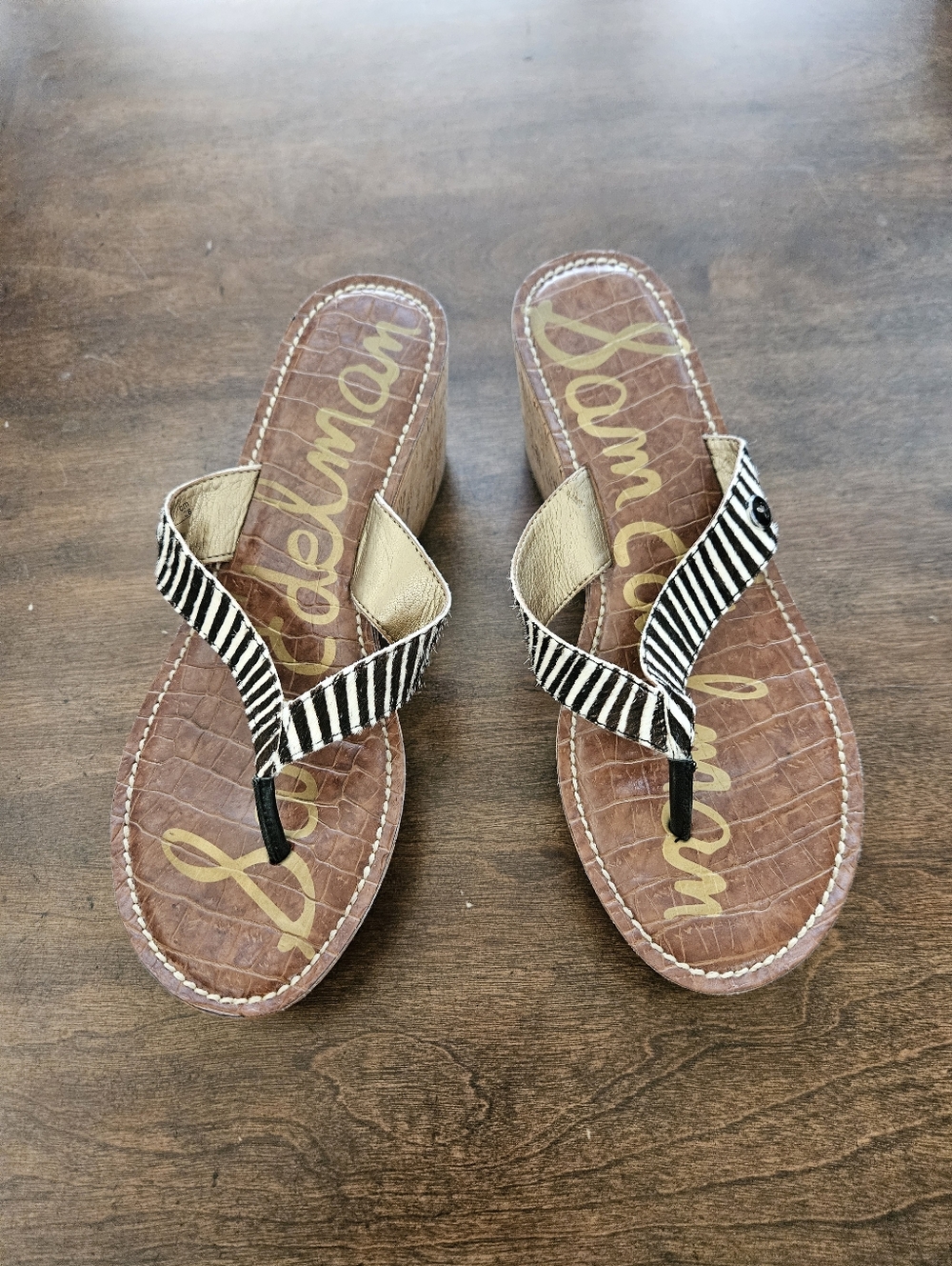 Sam Edelman Romy Zebra Calf Hair Wedge Sandals Sz 8.5 Cork Platform Boho